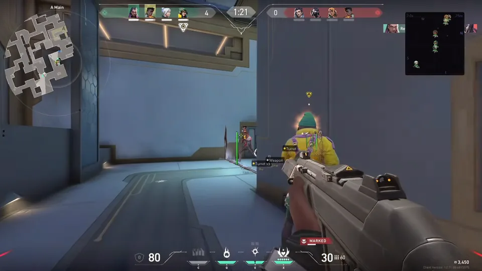 Valorant mid-round rotate with radar and player ESP active